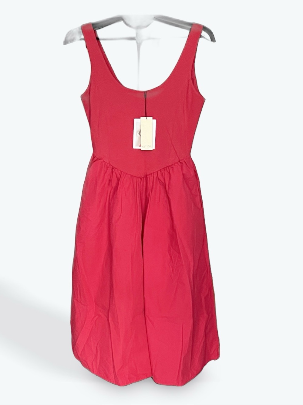 Sleeveless Red Midi Dress with Scoop Neck Retail $169